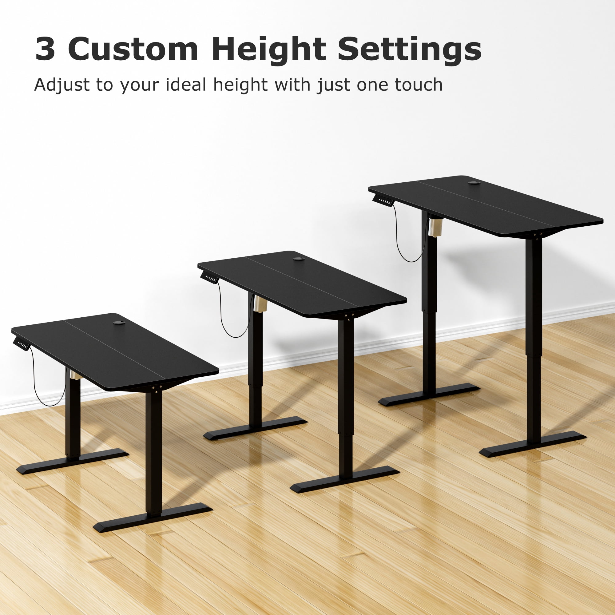 VECELO 27.7''-44.4''Height Electric Standing Desk Adjustable Height, Desk with Inteliigent Keypad, Modern Ergonomic Office Table with Hook and Wire Control, Black