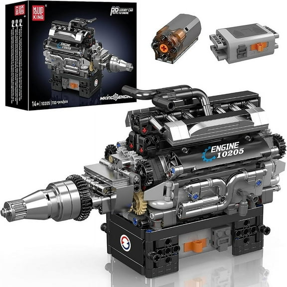 SNOWEAGLE V12 Engine Building Blocks Sets, 10205 Car Engine Model kit That Run, Build Your Own STEM Model Mini Engine, 12-Cylinder Engine Building Engineering Toys for Kids/Adults(733 PCS)