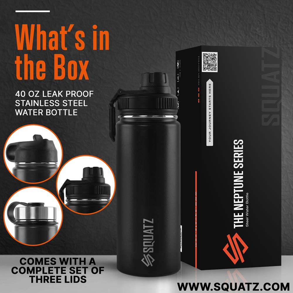 SQUATZ 40 Oz Neptune Steel Water Bottle - Vacuum Insulated Flask