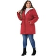 thumbnail image 3 of DARING DIVA Women's Plus Size Faux Fur Lined Long Anorak with Hood 3X Red, 3 of 6