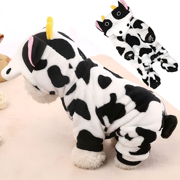 TELOLY Pet Dog Cow Clothes, Cute Dog Pajama Soft Warm Stretchable Dog Jumpsuit Onesie Pet Pjs Dog Hoodie Coat Apparel for Small Dogs