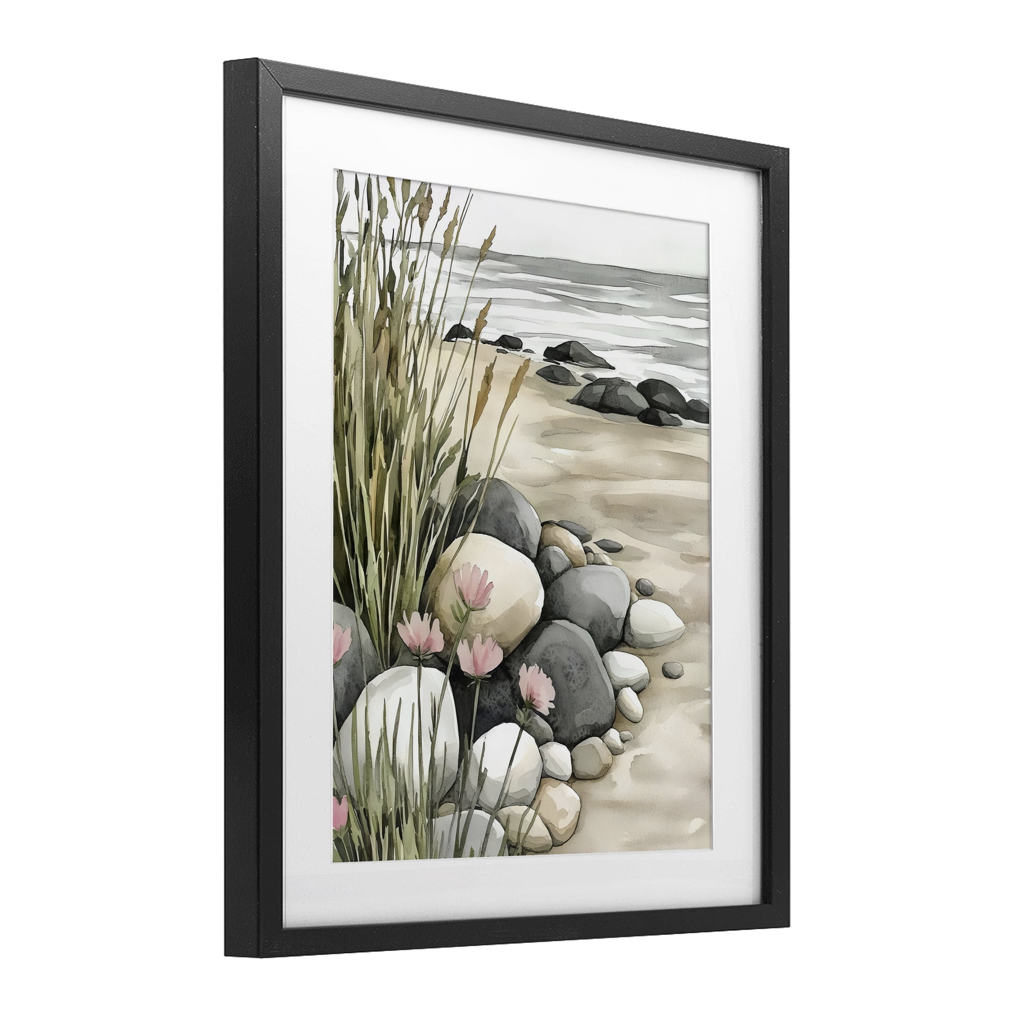 Stupell Industries Coastal Calm Pebbles Black Framed Print Under Glass, design by Riley B