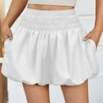 thumbnail image 3 of Olyvenn Fashion Womens High Waisted Bubble Shorts Summer Fashion Smocked Elastic Going Out Cute Skorts with Pockets White XXL, 3 of 8