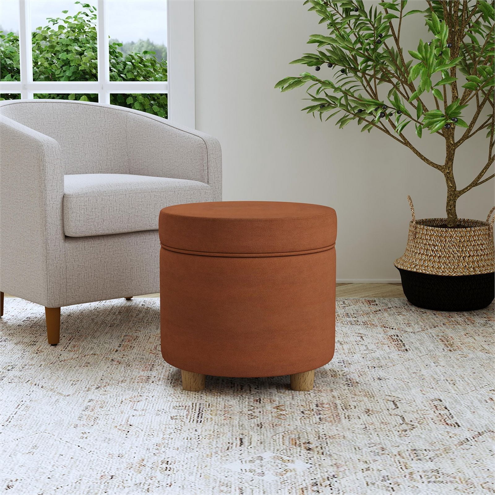 HomePop Round Storage Ottoman, Spice Velvet