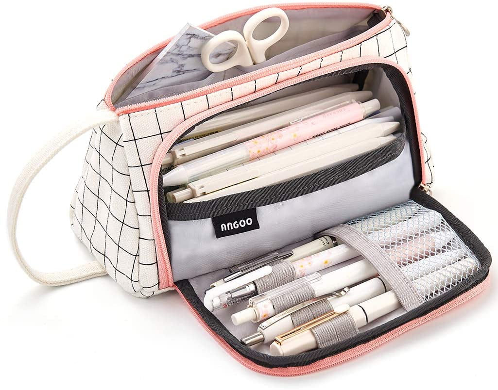 Ouber Big Capacity Pencil Case Stationery Storage Large Handheld Pen Pouch Bag Multiple Compartments Double Zipper Office Portable High School