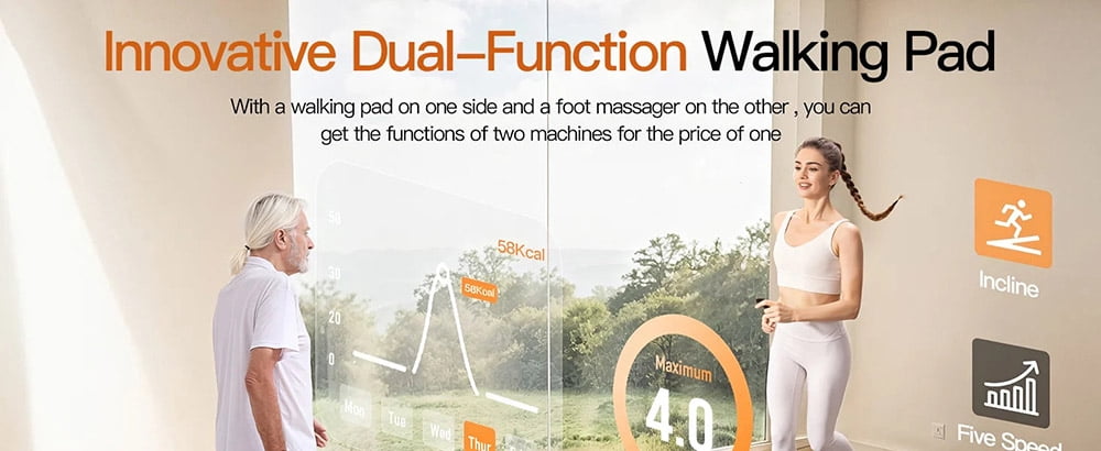 Exercise Treadmills Dual-Sided Under Desk Treadmill with Shiatsu Foot Massager, 2.5HP Quiet Motor, and LED Display Akluer 520