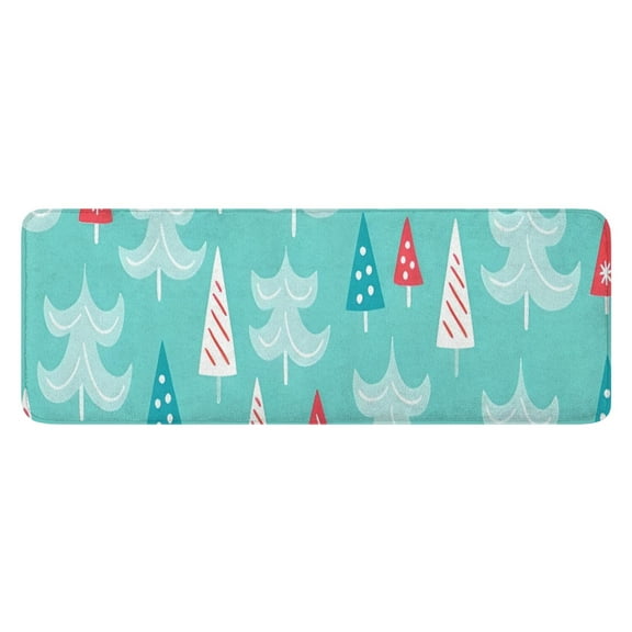 Turquoise Christmas Tree Pattern Kitchen Rug Mat,Kitchen Runner Rugs Non Skid Washable,Decorative Kitchen Floor Mats for Kitchen,Sink,Laundry,17"x47.2"
