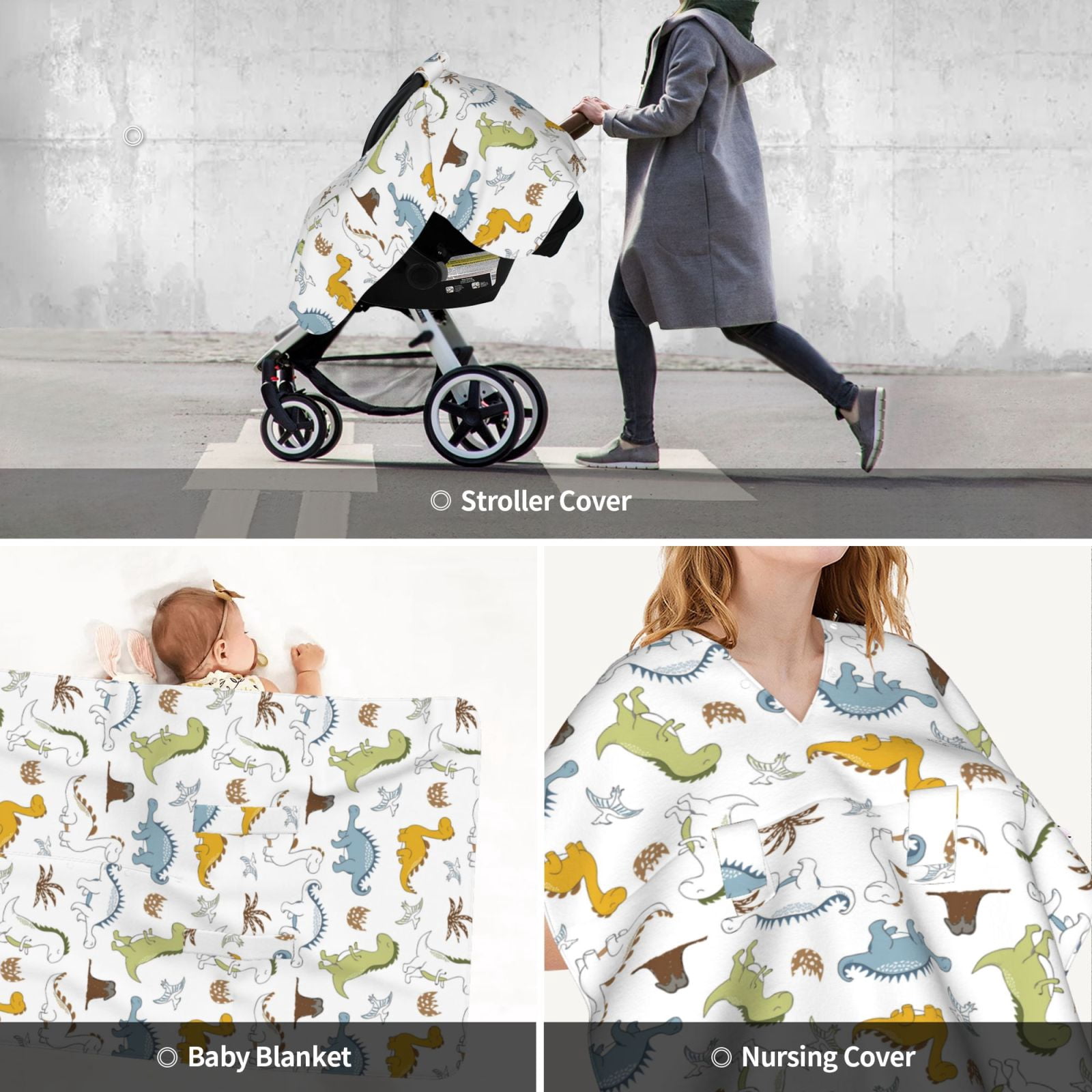 Car Seat Cover Baby - Dinosaur print I Breathable Infant Car Seat Cover for Baby Carseat, Lightweight Comfort Baby Essentials Must Haves Newborn Stuff for Girl Boy