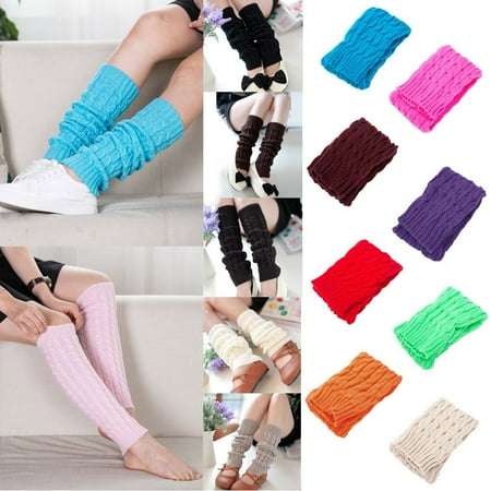 

LINMOUA Women Winter Warm Leg Warmers Knitted Crochet Long Socks High Knee Socks Red