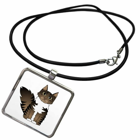 - 3dRose Cute Maine Coon Cartoon Cat - Brown Tabby with White - Necklace with Pendant (ncl_35523_1)