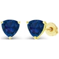 thumbnail image 2 of Decadence Yellow Gold Plated 925 Sterling Silver 6mm Triangle Trillion Cut Created Blue Sapphire September Birthstone Screwback Stud Earrings, 2 of 7