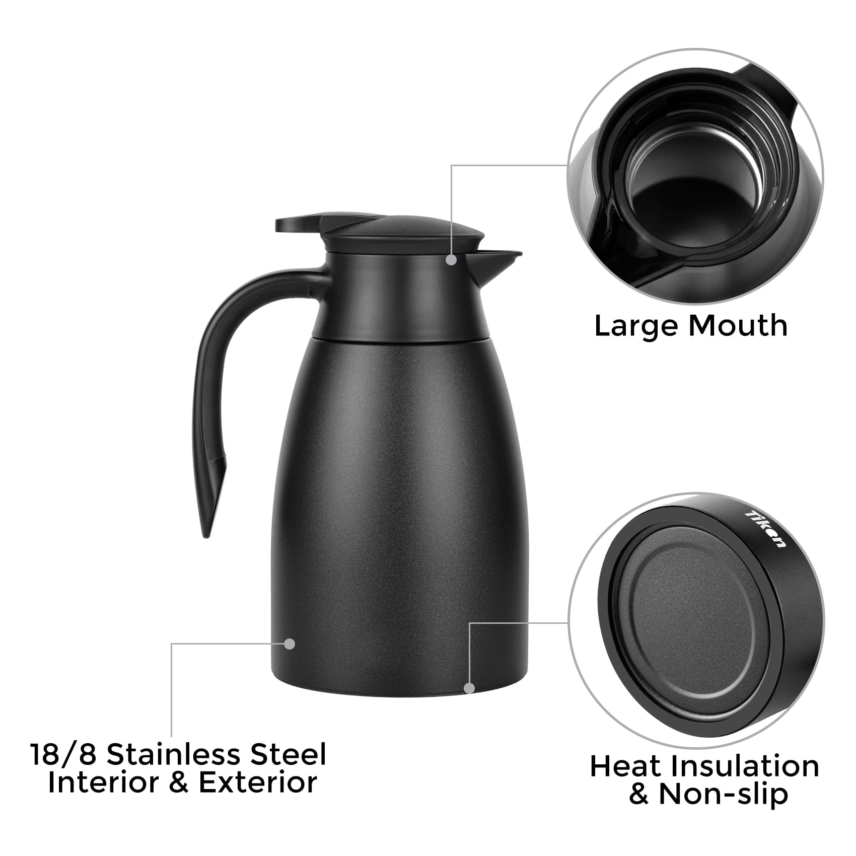 Coffmax 68 Oz/2 Liter Insulated Thermal Coffee Carafe Pitcher - Stainless Steel Double Walled Vacuum Thermos Server Pot â