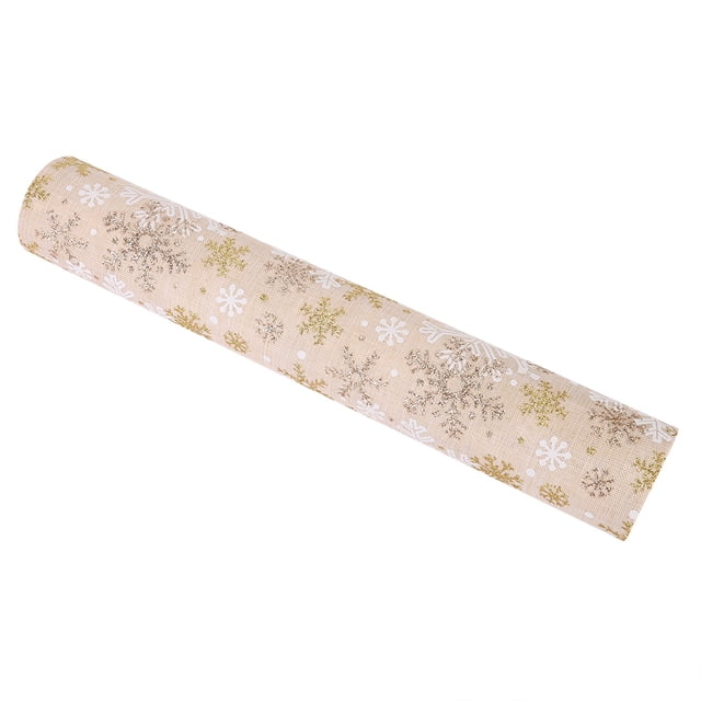 Exquisito y hermoso mantel navideño de poliéster con estampado de copos de nieve beige para decoración del hogar.
