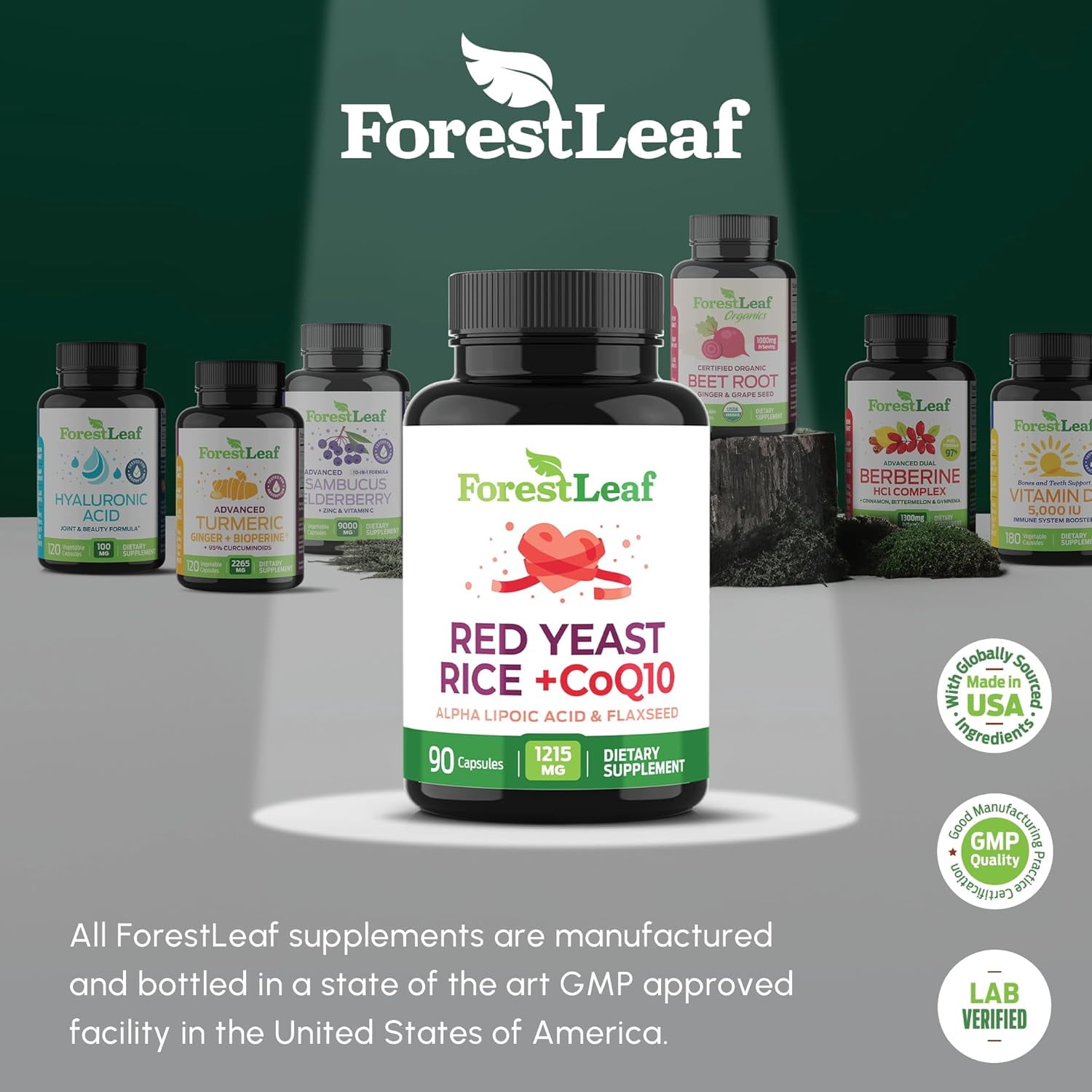 Forest Leaf Red Yeast Rice Supplement with COQ 10, Flaxseed & Alpha Lipoic Acid, 90 Count