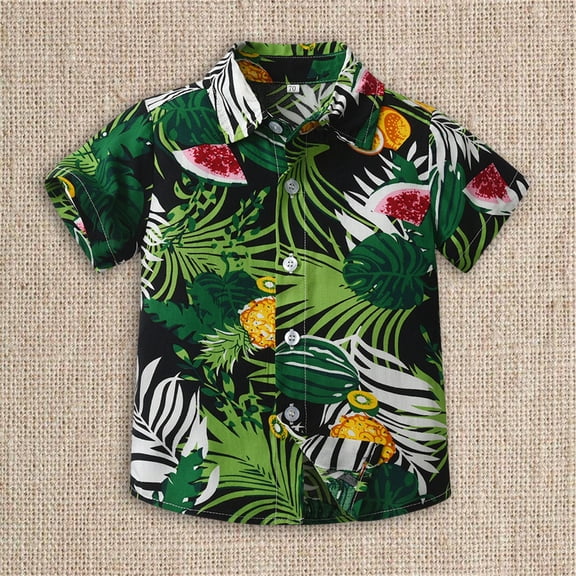 UACY Boys Hawaiian Shirt Short Sleeve Tropical Beach Aloha Button Down Shirt Tees Cute Tops for Kids Toddler Summer Clothes (Green, 18-30 Months)