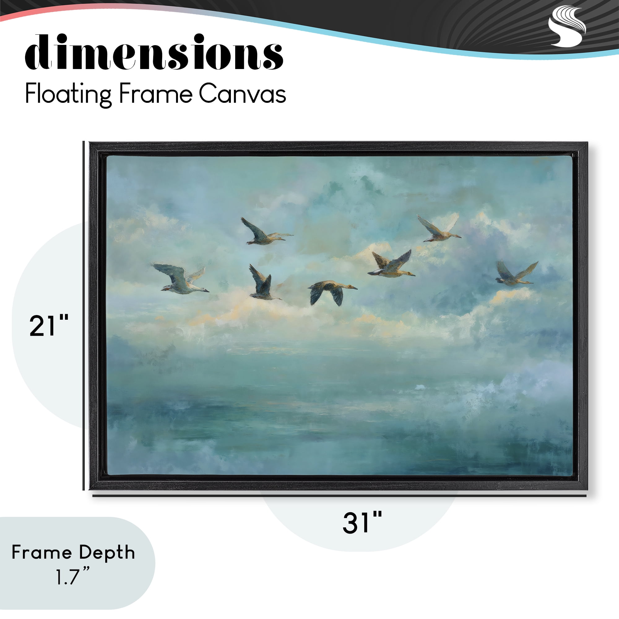 Stupell Industries Blue Skies Geese Black Framed Floater Canvas Wall Art, design by Petal Prints Design