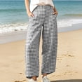 thumbnail image 6 of Utoimkio Women's Gingham Capri Pants Button High Waist Wide Leg Plaid Cropped Trousers with Side Pockets for Summer Daily Walking, 6 of 8