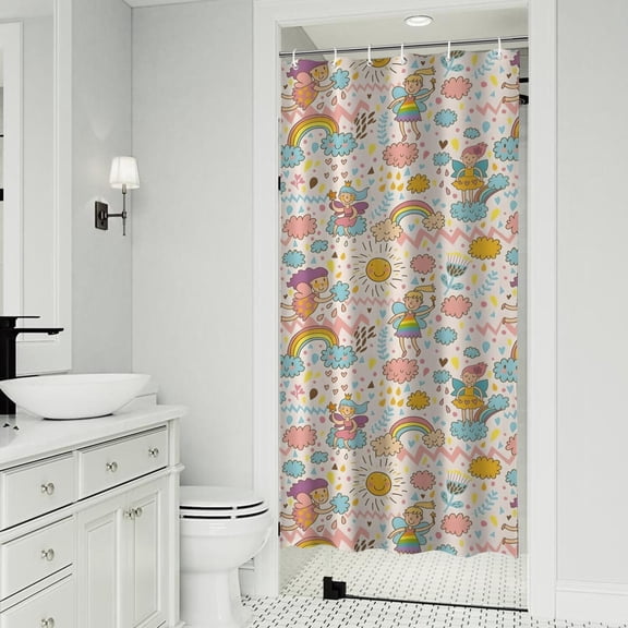 Fairy Princess Rainbow Pattern Shower Curtain 36"x72" ,Bathroom Decorative Shower Curtains Set with 12 Hooks,Modern Waterproof Washable Shower Curtain