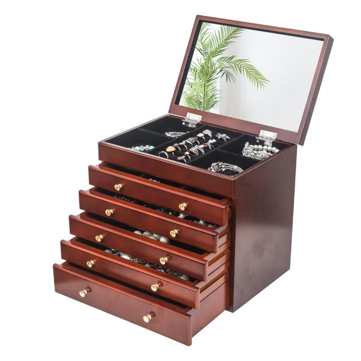 Ktaxon 5Drawer Wooden Jewelry Box Box, Ring Necklace Earring