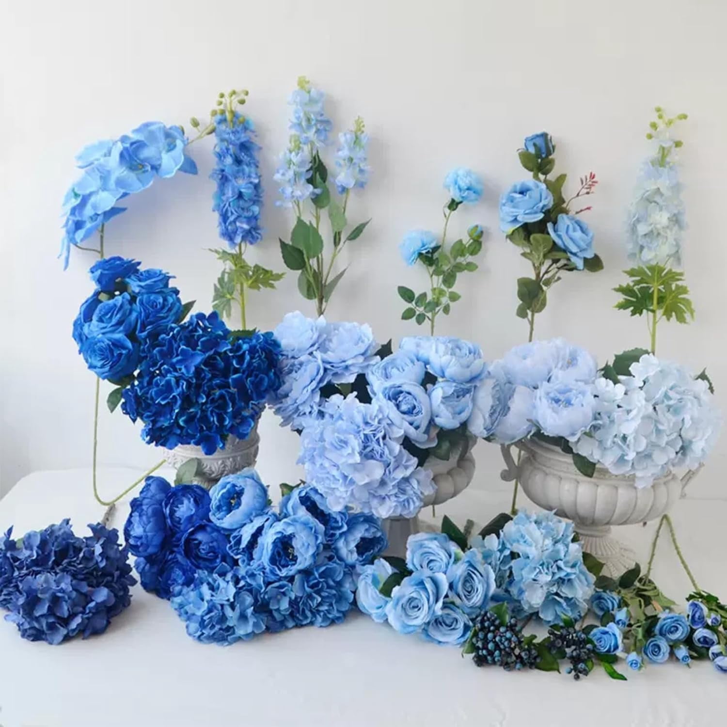 Silk Hydrangea Heads Artificial Flowers Heads and Stems Fake Hydrangea Flowers for Home Wedding Decor (Pure White)