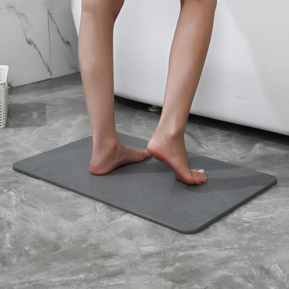 J&V TEXTILES Stone Bath Mat Diatomaceous Earth Shower Mat Non-Slip Super Absorbent Diatomite Stone Mats for Bathroom Floor Quick-Drying Easy to Clean 24''15'' Grey Dove Grey