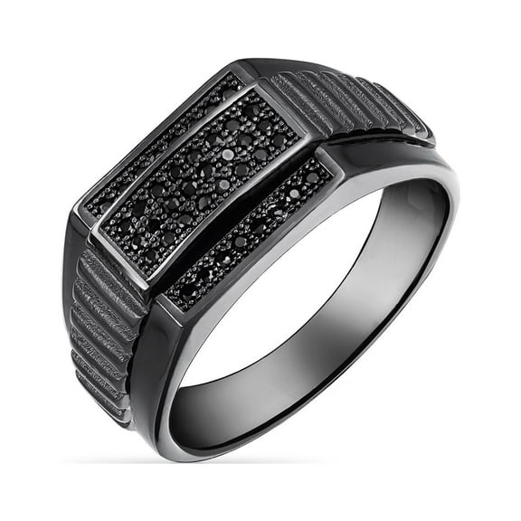 Bling Jewelry Mens Micro Rectangle Black CZ Statement Ring Sterling Silver Signet