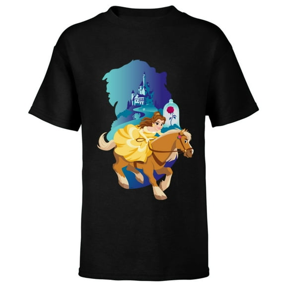 Disney Princess Belle and Phillipe Adventure Ride - Short Sleeve T-Shirt for Kids - Customized-Black