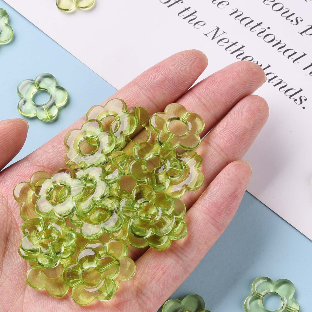 500g Transparent Acrylic Bead Frames Flower Lime Green 19x20x3.5mm Hole: 1.6mm Inner Diameter: 6.5mm 632pcs/500g