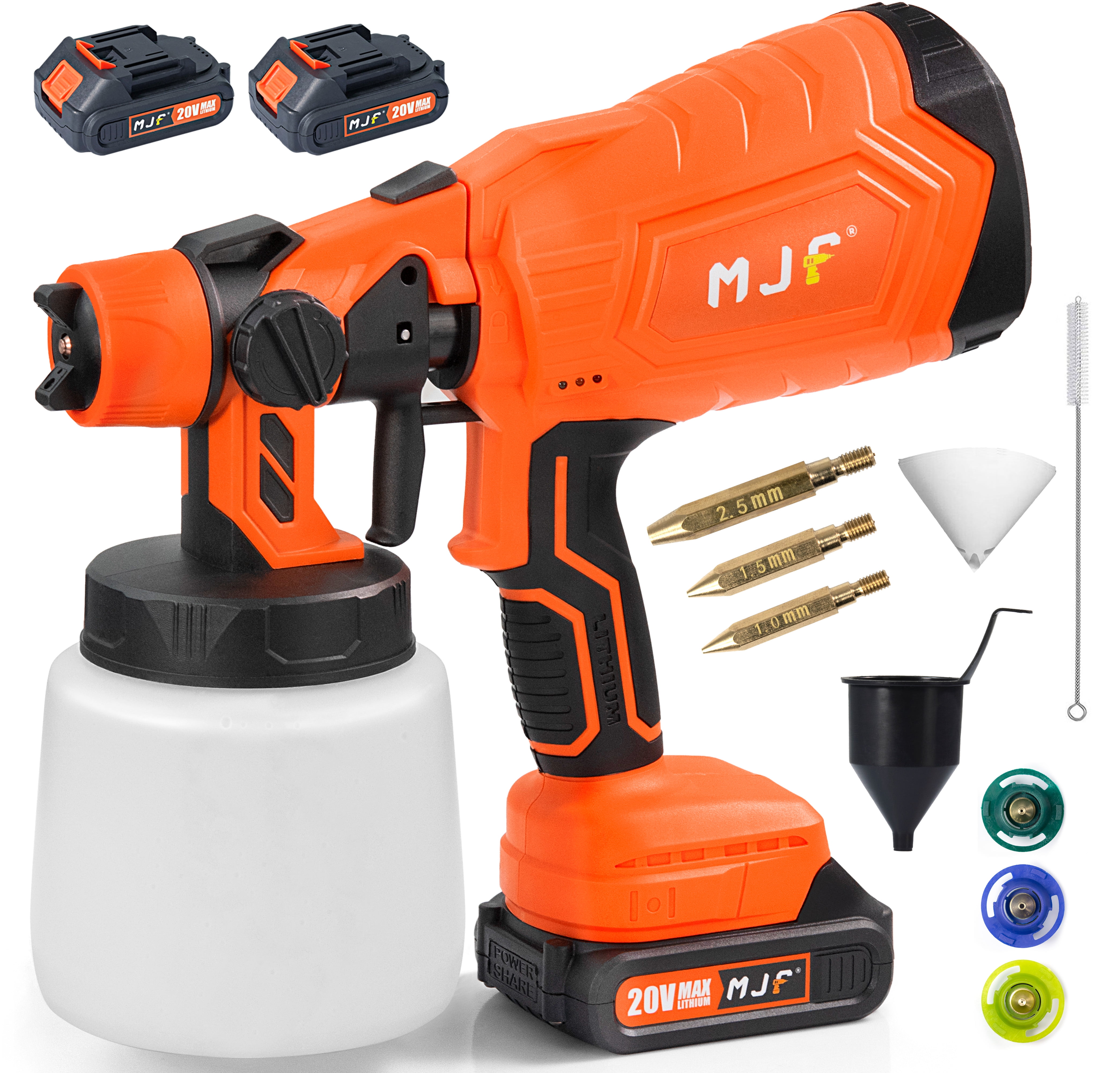 MJF Cordless Paint Sprayer, with 2 * 20V 2.0Ah Batteries, Includes 4