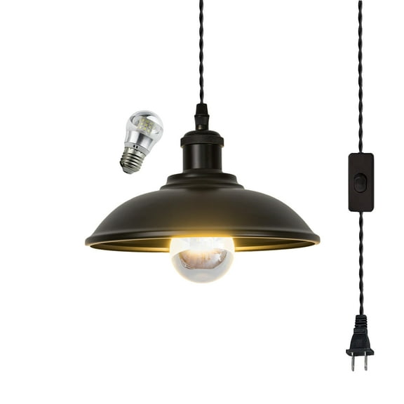 Kiven Anti Glare Pendant Light Plug in, Industrial Hanging Light Fixture with 15FT Twisted Cord, E26 Socket Pendant Light for Bedside Hallway Kitchen,Black(1 Pack)