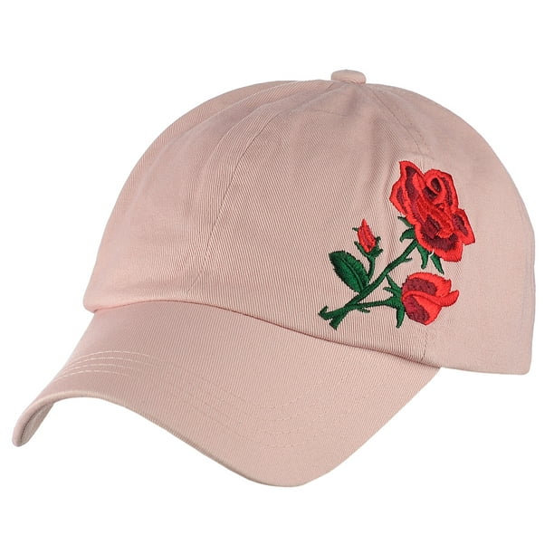 Side Embroidered Rose Adjustable Low Profile Baseball Dad Cap Hat