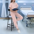 thumbnail image 3 of Conjunto de uniforme exfoliante para mujer, traje lavable a máquina con cuello en V, cintura elástica, ropa de trabajo para enfermera, ropa de trabajo XL, 3 of 5
