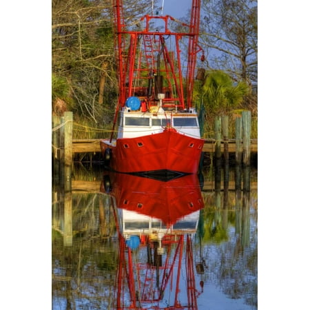 Boat Docks Wall Art Red Shrimp Boat Docked in Harbor, Apalachicola, Florida, USA Print Wall Art By Joanne Wells ()