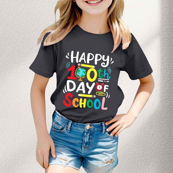 Girls T shirts Short Sleeve Crewneck Back to School Print Graphic Tees Casual Comfortable T-Shirts for Girls Size 3-4Y