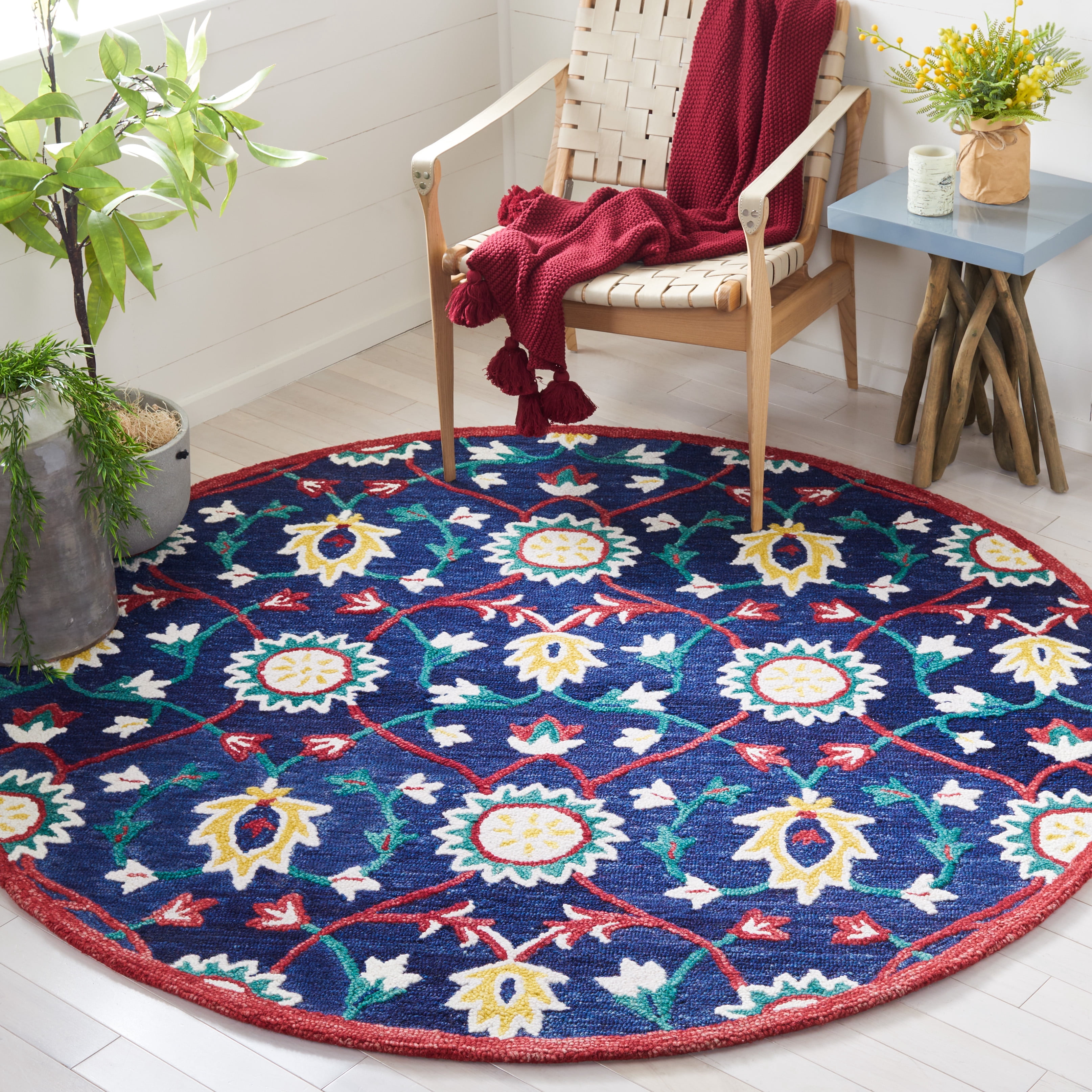 SAFAVIEH Blossom Lecia Floral Area Rug, Navy/Red, 6' x 6' Round