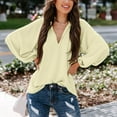 thumbnail image 2 of Blouse en Lin à Manches Longues Col en V Unie pour Femmes, 2 of 6