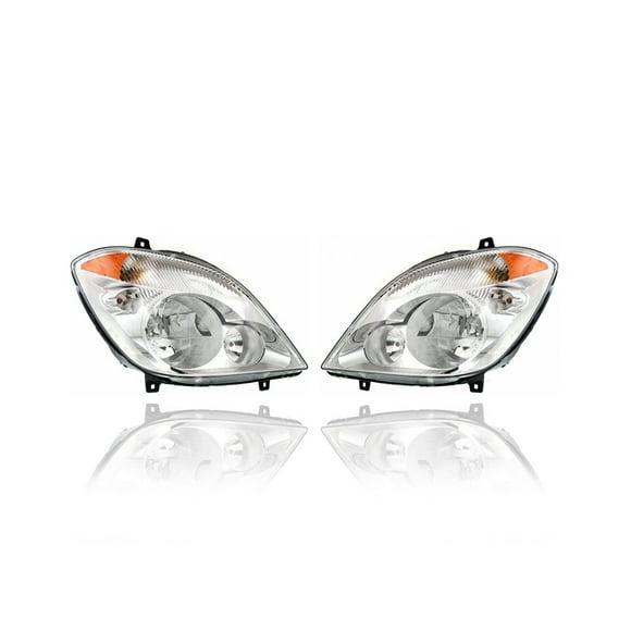 Headlight Assembly - Compatible/Replacement for '10-13 Mercedes-Benz Sprinter Van - Halogen Chrome - Pair, Left Driver + Right Passenger Set - 9068201661, 9068201561