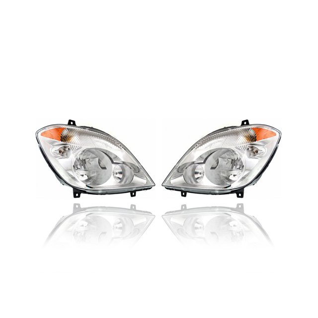 Headlight Assembly - Compatible/Replacement for '10-13 Mercedes-Benz Sprinter Van - Halogen Chrome - Pair, Left Driver + Right Passenger Set - 9068201661, 9068201561