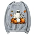 thumbnail image 4 of CLOISE Halloween Women Sweatshirt Trendy Ghost Print Pullover Sweatshirts Fall Long Sleeve Crewneck Hoodies Shirts Casual Tops Halloween Party Clothes Gray XL Spooky, 4 of 5