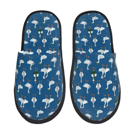 Balery Cartoon Geese With Xmas Slient Indoor Furry Fleece Comfort House Shoes Soft Non-Slip Home Shoes Cotton slippers House Slippers-- Large
