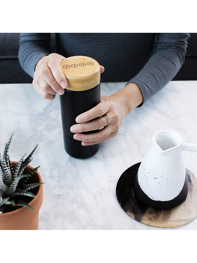 Soma, Insulated Ceramic Mug, 12 oz, Black with Bamboo Lid