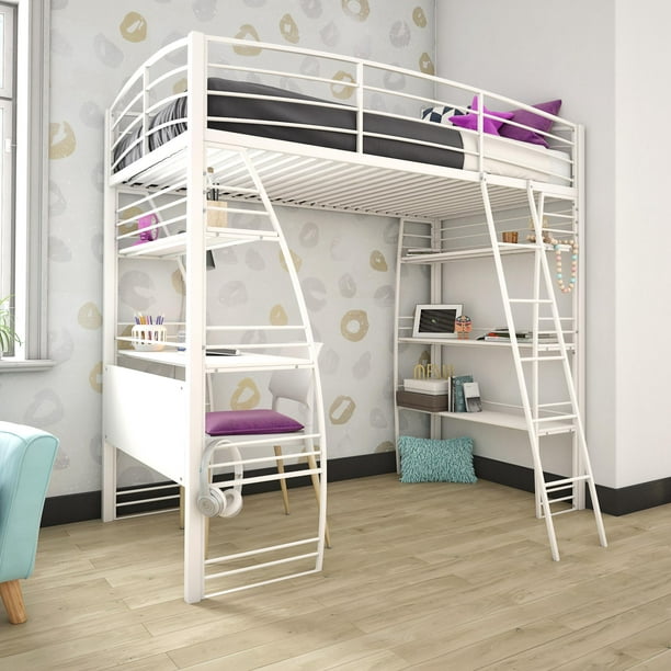 Dhp Sage Studio Twin Metal Loft Bed, Loft Bed Shelf Attachment
