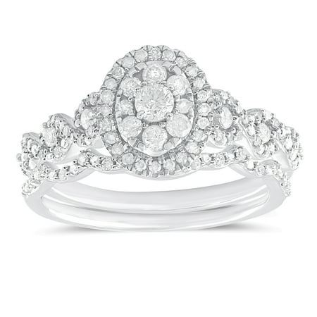 Forever Bride 1/2 Cttw Diamond Oval Bridal Set in 10K White Gold
