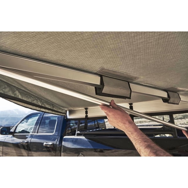 Body Armor Awning 20023 270 Series; Roof Basket/Bed Rack Mount; Retractable; 90-1/2 Inch Width x Four Triangular Panels; Grey; Polyester; With Guide Ropes/Pegs/Hardware/Instructions