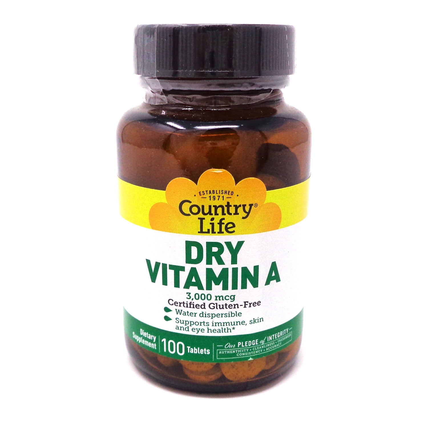 Country Life Dry Vitamin A 10,000 IU, Water Dispersible, 100 Tablets | Supports immune, skin and eye health with 50% beta carotene and 50% retinyl palmitate