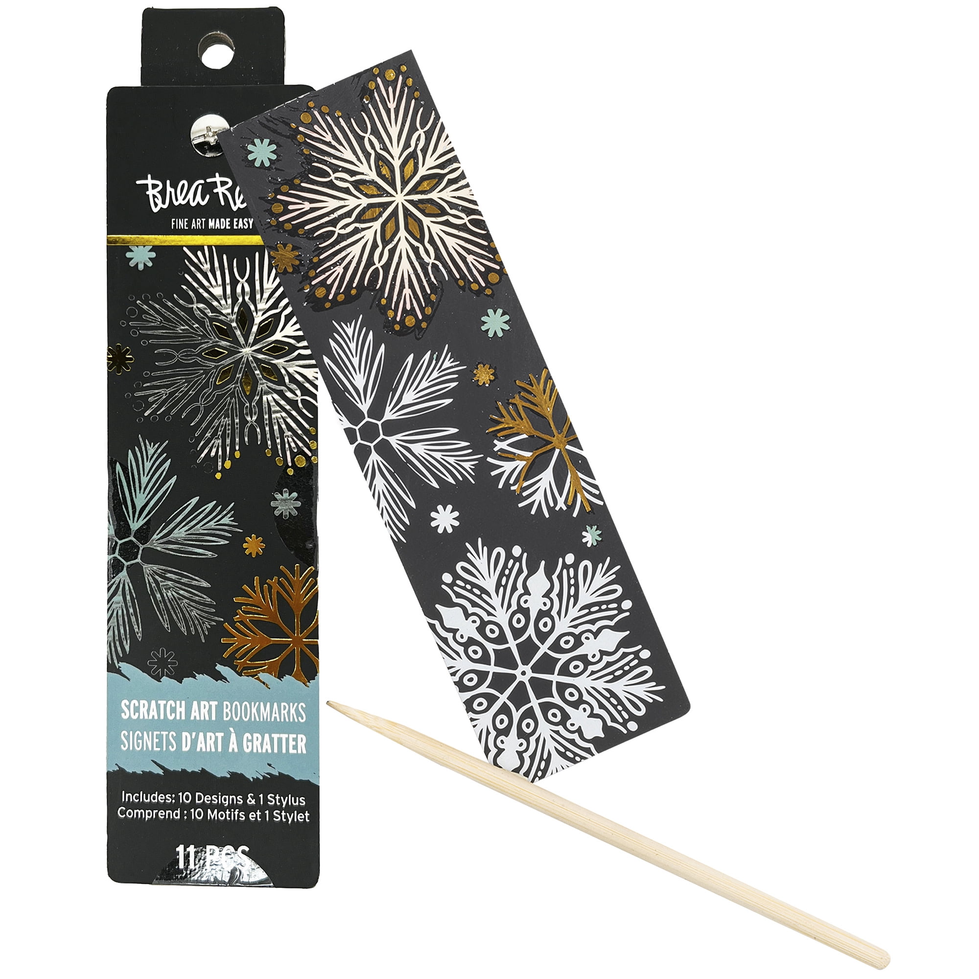 Brea Reese: Scratch Art Bookmark Kit - Snowflakes - 10 Holiday-Themed Bookmarks, Wooden Stylus, Metallic Accents, Guided Art, DIY Winter Adult Craft