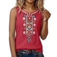 thumbnail image 5 of Womens Summer Tops Loose Embroidered Sleeveless V Neck Cotton Linen Tank Tops for Women Red 2XL, 5 of 7