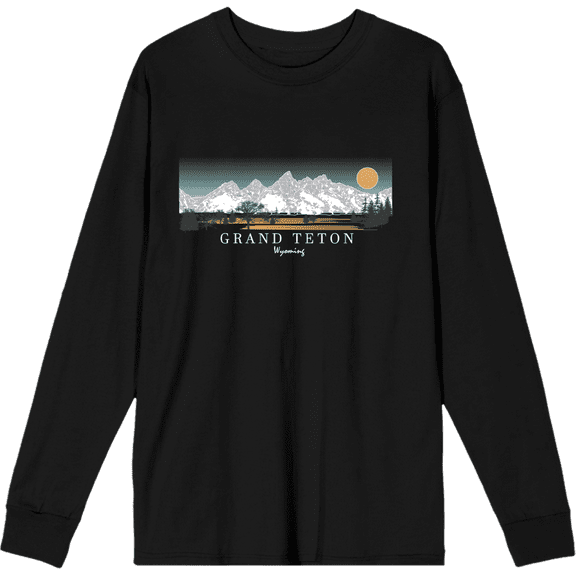 Adventure Society Grand Teton Wyoming Crew Neck Long Sleeve Adult Tee
-Medium-Black