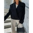 thumbnail image 4 of Female Crop Pea Coat Wool Blend Office Work Lapel Collar Short Winter Jacket Trench Coat, 4 of 7