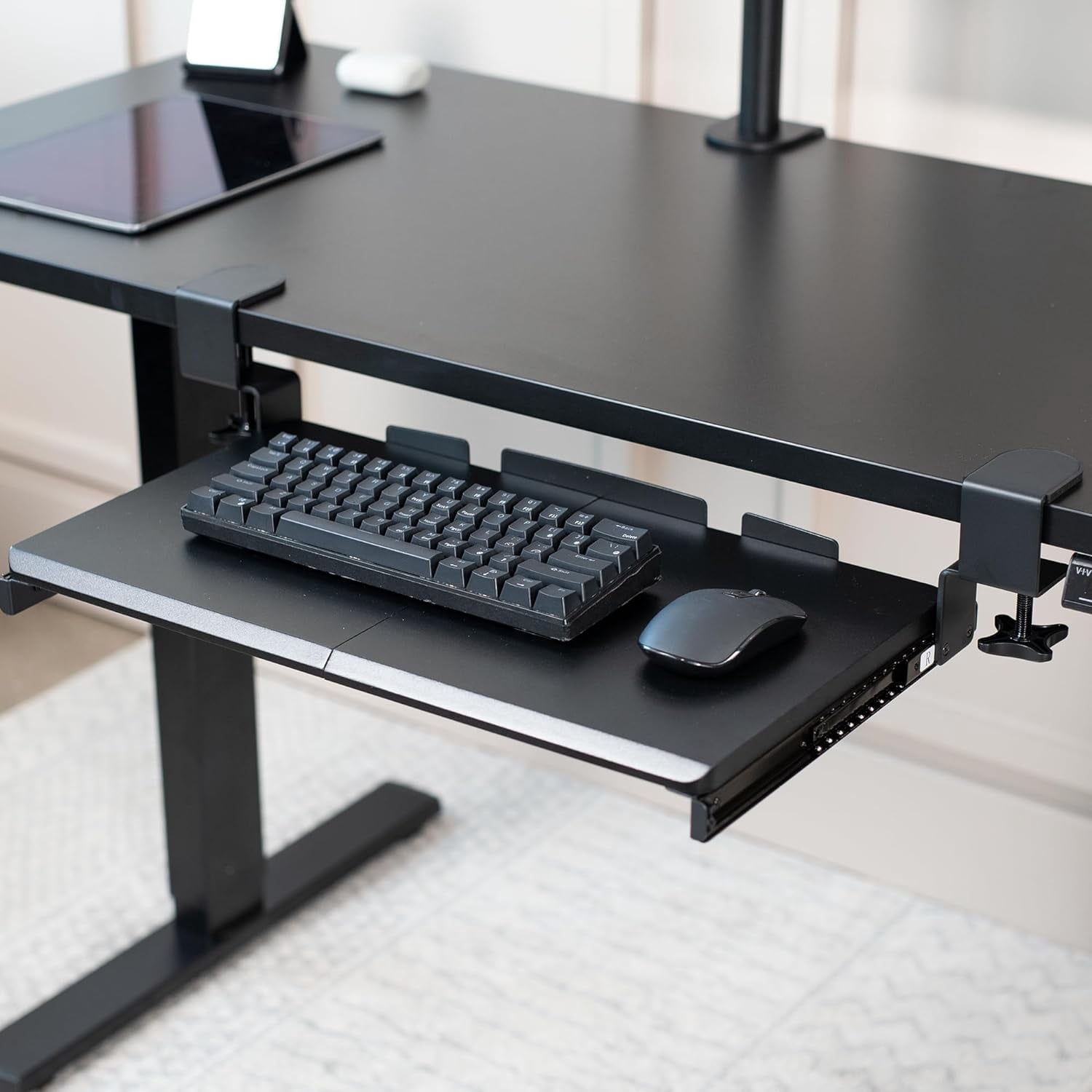 Under Desk Keyboard Tray Pull Out with Sturdy C Clamp Mount System 20 Inch Slide-Out Platform Computer Drawer for Typing Ergonomic Black